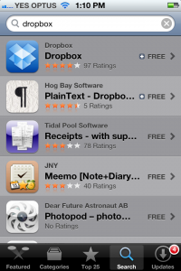 Dropbox in the app store